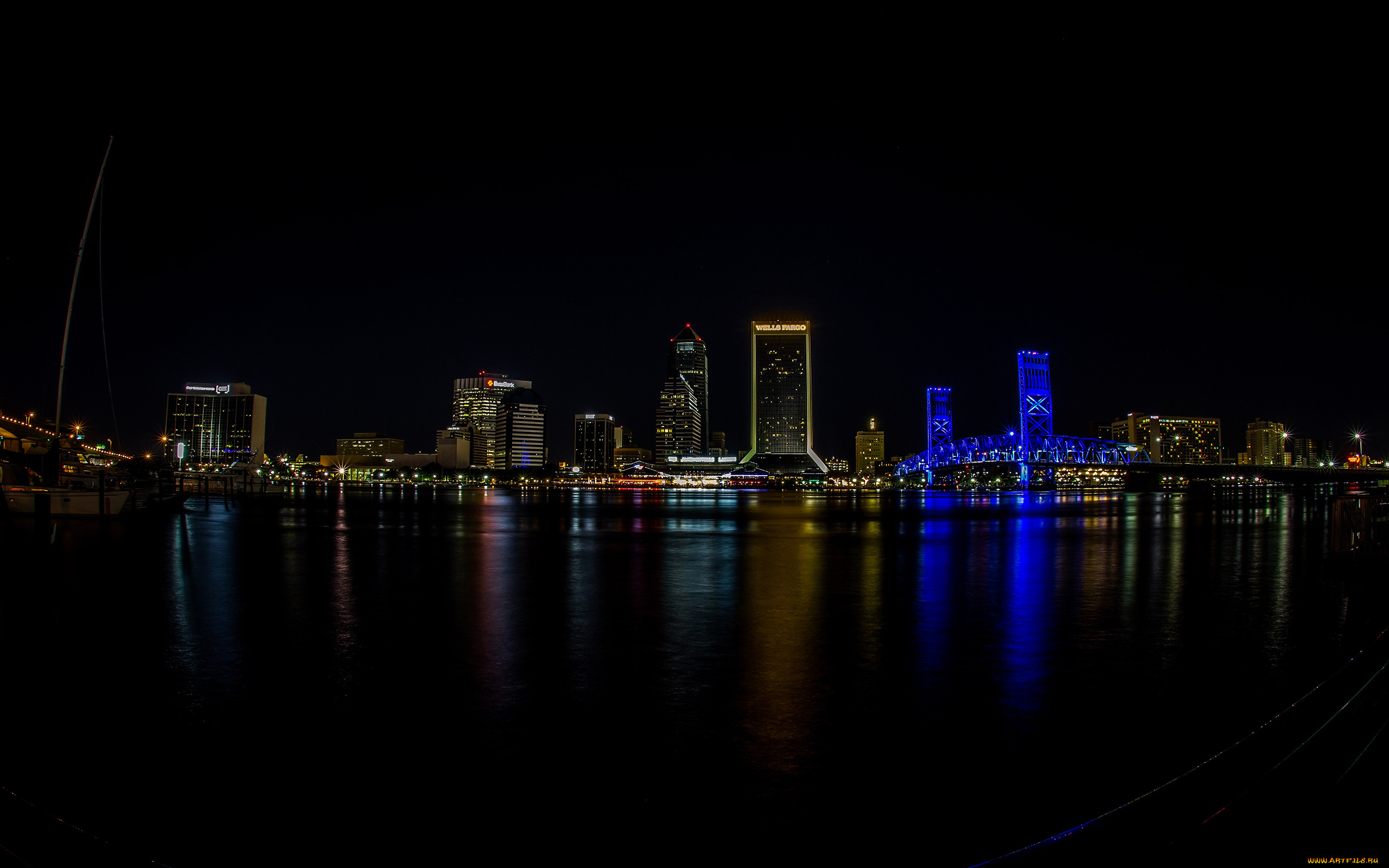 города, огни, ночного, jacksonville, florida, usa.